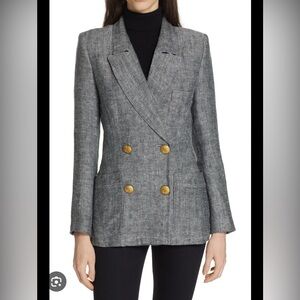 Smythe Linen Blend Herringbone Double Breasted Blazer